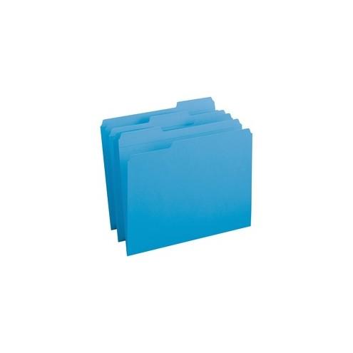 Business Source Reinforced Tab Colored File Folders - 1/3 Tab Cut - Blue - Recycled - 100 / Box