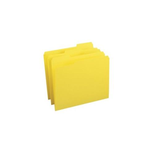 Business Source Reinforced Tab Colored File Folders - 1/3 Tab Cut - Yellow - Recycled - 100 / Box