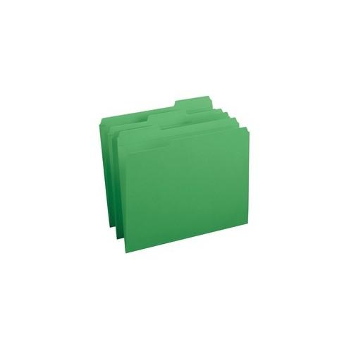 Business Source Reinforced Tab Colored File Folders - 1/3 Tab Cut - Green - Recycled - 100 / Box