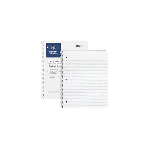 Business Source Wirebound College Ruled Notebooks - Letter - 100 Sheets - Wire Bound - 16 lb Basis Weight - 8 1/2" x 11" - White Paper - Stiff-back - 1 / Each