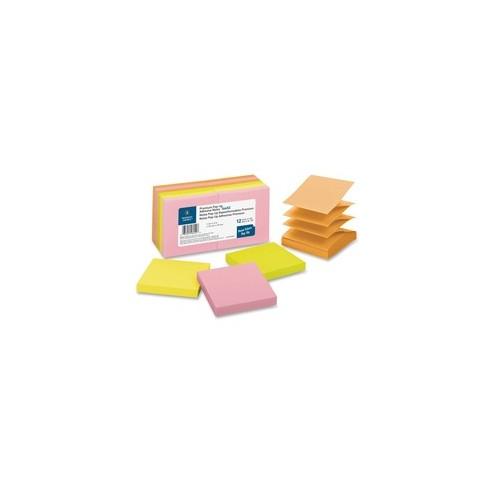 Business Source Reposition Pop-up Adhesive Notes - 3" x 3" - Square - Assorted Neon - Removable, Repositionable, Solvent-free Adhesive - 12 / Pack
