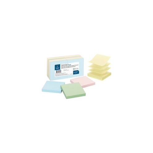 Business Source Reposition Pop-up Adhesive Notes - 3" x 3" - Square - Assorted Pastel - Removable, Repositionable, Solvent-free Adhesive - 12 / Pack