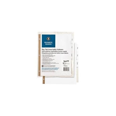 Business Source Tear-resistant Clear Tab Index Dividers - 5 x Divider(s) - 5 Tab(s)/Set - 8.5" Divider Width x 11" Divider Length - Letter - White Divider - Clear Tab(s) - 5 / Set