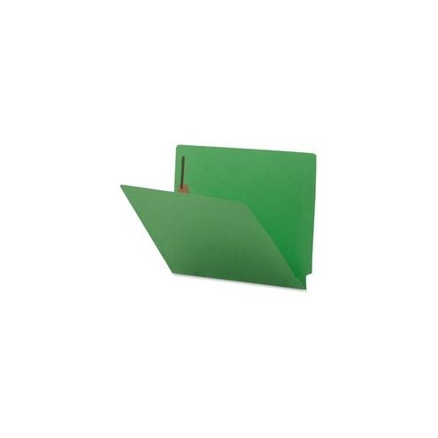 Business Source Colored 2-Ply Tab Fastener Folders - Letter - 8 1/2" x 11" Sheet Size - 2 Fastener(s) - End Tab Location - Green - Recycled - 50 / Box