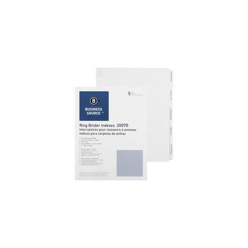 Business Source 3-Ring Plain Tab Indexes - 5 Write-on Tab(s)2" Tab Width - 8.5" Divider Width x 11" Divider Length - Letter - 3 Hole Punched - White Divider - 100 / Box