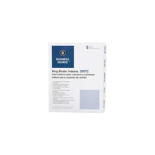 Business Source 3-Ring 5-Tab Erasable Tab Indexes - 5 Write-on Tab(s)2" Tab Width - 8.5" Divider Width x 11" Divider Length - Letter - 3 Hole Punched - White Divider - Mylar Tab(s) - 5 / Set