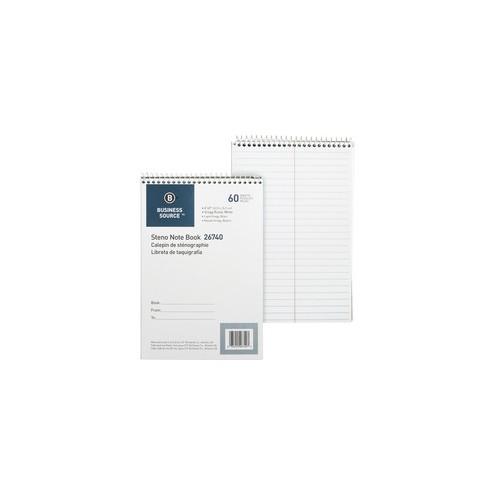 Business Source Steno Notebook - 60 Sheets - Wire Bound - Gregg Ruled - 15 lb Basis Weight - 6" x 9" - White Paper - Stiff-back - 1 / Each