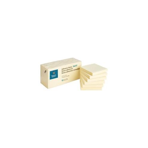 Business Source Yellow Repositionable Adhesive Notes - 3" x 3" - Square - Yellow - Repositionable, Solvent-free Adhesive - 12 / Pack