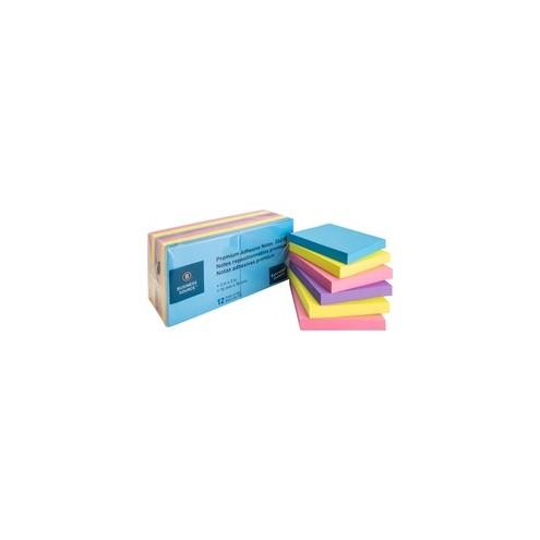 Business Source 3x3 Extreme Colors Adhesive Notes - 100 - 3" x 3" - Square - Assorted - Repositionable, Solvent-free Adhesive - 12 / Pack