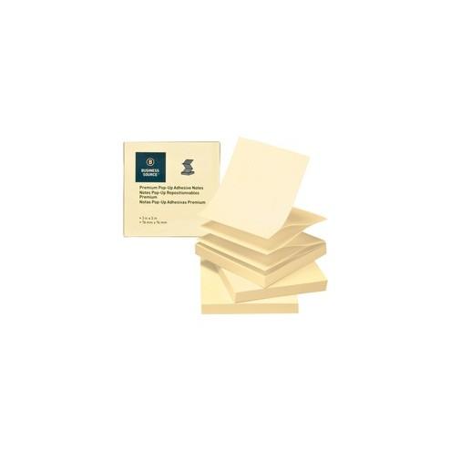 Business Source Reposition Pop-up Adhesive Notes - 3" x 3" - Square - Yellow - Removable, Repositionable, Solvent-free Adhesive, Fanfold, Pop-up - 24 / Pack