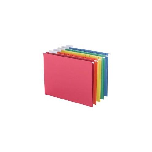 Business Source 1/8-cut Tab Slots Hanging File Folder - Letter - 8 1/2" x 11" Sheet Size - 1/5 Tab Cut - Top Tab Location - Blue, Green, Orange, Red, Yellow - Recycled - 25 / Box