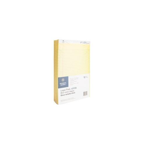 Business Source Micro - Perforated Legal Ruled Pads - Legal - 50 Sheets - 0.34" Ruled - 16 lb Basis Weight - 8 1/2" x 14" - Canary Paper - Micro Perforated, Easy Tear, Sturdy Back - 12 / Dozen