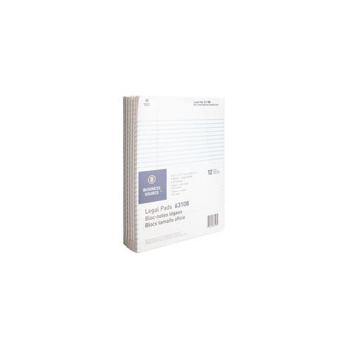 Business Source Micro-Perforated Legal Ruled Pads - 50 Sheets - 0.34" Ruled - 16 lb Basis Weight - 8 1/2" x 11 3/4" - White Paper - Micro Perforated, Easy Tear, Sturdy Back - 12 / Dozen