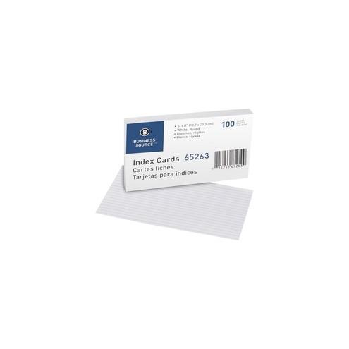 Business Source Ruled White Index Cards - 8" Width x 5" Length - 100 / Pack