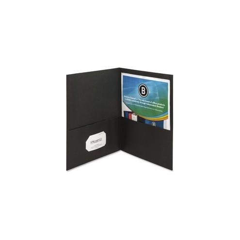 Business Source Two-Pocket Folders - Letter - 8 1/2" x 11" Sheet Size - 125 Sheet Capacity - 2 Inside Front & Back Pocket(s) - Paper - Black - Recycled - 25 / Box