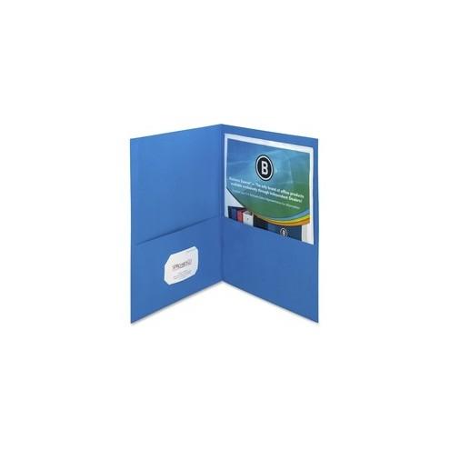 Business Source Two-Pocket Folders - Letter - 8 1/2" x 11" Sheet Size - 125 Sheet Capacity - 2 Inside Front & Back Pocket(s) - Paper - Blue - Recycled - 25 / Box