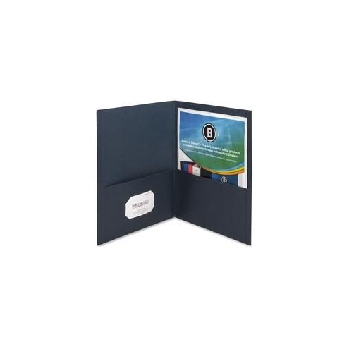 Business Source Two-Pocket Folders - Letter - 8 1/2" x 11" Sheet Size - 125 Sheet Capacity - 2 Inside Front & Back Pocket(s) - Paper - Dark Blue - Recycled - 25 / Box