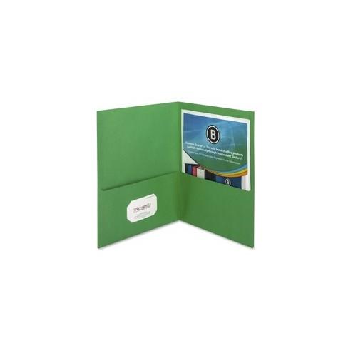 Business Source Two-Pocket Folders - Letter - 8 1/2" x 11" Sheet Size - 125 Sheet Capacity - 2 Inside Front & Back Pocket(s) - Paper - Green - Recycled - 25 / Box