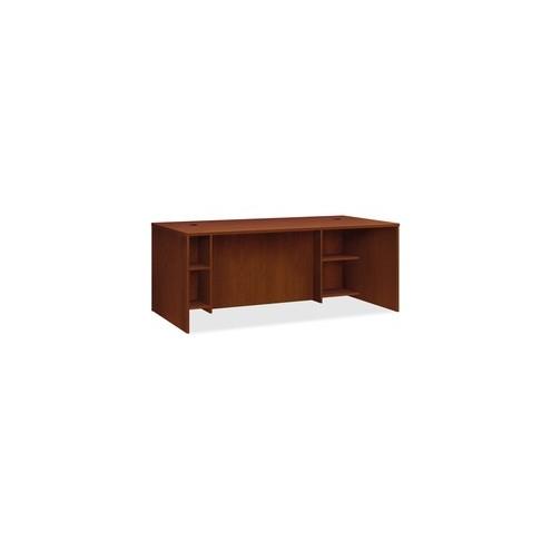 HON BL Breakfront Desk Shell - 72" x 36" x 30" , 1" Top - Square Edge - Material: Particleboard Modesty Panel, Metal Fastener - Finish: Medium Cherry, Thermofused Laminate (TFL) Top, Black Grommet