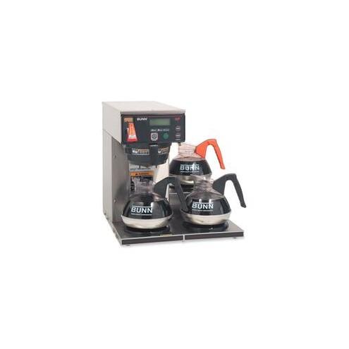 BUNN 12-cup Digital 3-Warmer Commercial Brewer - Programmable - 1800 W - 1.56 gal - 12 Cup(s) - Multi-serve - Stainless Steel, Black - Plastic, Steel
