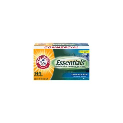 Arm & Hammer Essentials Fabric Softener Sheets - Sheet - Mountain Rain Scent - 144 / Box - 864 / Carton - White