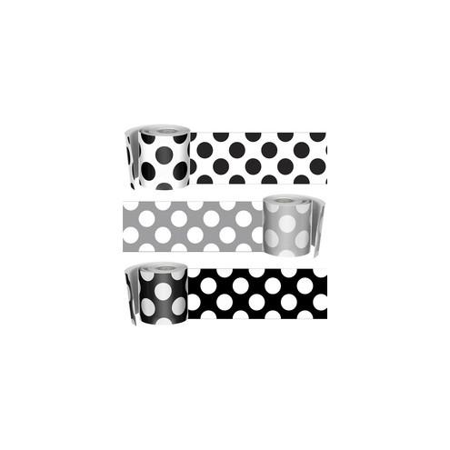 Carson Dellosa Education Schoolgirl Style Polka Dot Borders Set - White with Black Polka Dots, Gray with White Dots, Black with White Polka Dots - 3" Width x 36" Length - Multicolor - 4 / Set