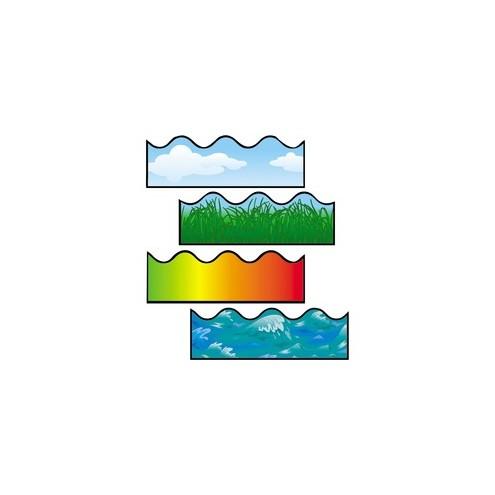 Carson Dellosa Education Scalloped Border Strips - (Cloud, Grass, Ocean Waves, Rainbow) Shape - Pin-up, Glue - Multicolor - Card Stock - 36 / Pack