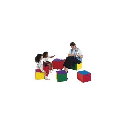 Children's Factory Comfy Cushions - 12" x 12" - Vinyl Coated Nylon Cover - Foam - Square - Lightweight, Handle - Assorted - 4 / Set