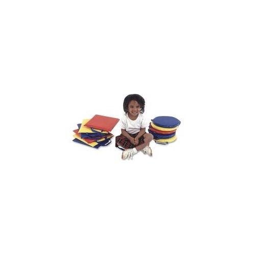 Children's Factory Soft Sit Arounds Round Cushions Set - 12" x 12" - Foam - Square - Handle, Lightweight - Yellow, Blue, Red - 4 / Set
