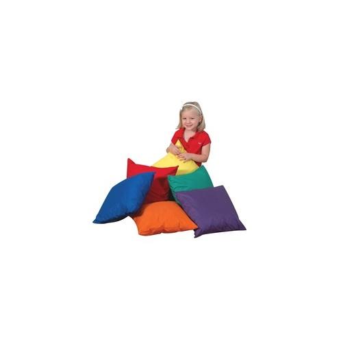 Children's Factory Foam-filled Square Floor Pillow - 17" x 17" - Foam Filling - Polyester - Square - Water Resistant, Machine Washable - Assorted - 6 / Set