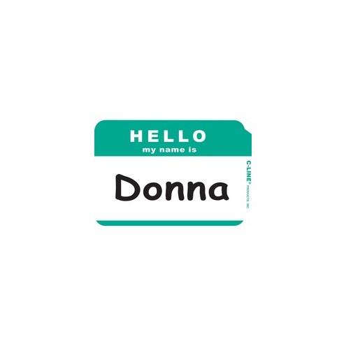 C-Line HELLO my name is... Name Tags - Green, Peel & Stick, 3-1/2 x 2-1/4, 100/BX, 92233