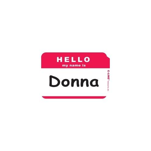C-Line HELLO my name is... Name Tags - Red, Peel & Stick, 3-1/2 x 2-1/4, 100/BX, 92234