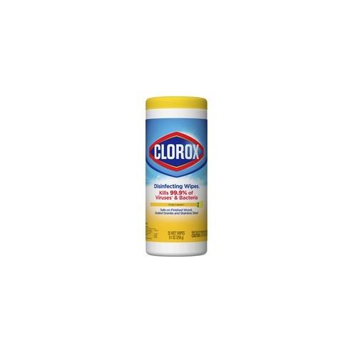 Clorox Disinfecting Wipe - Ready-To-Use Wipe - Crisp Lemon Scent - 8" Width x 7" Length - 35 / Canister - 1 Each - Yellow