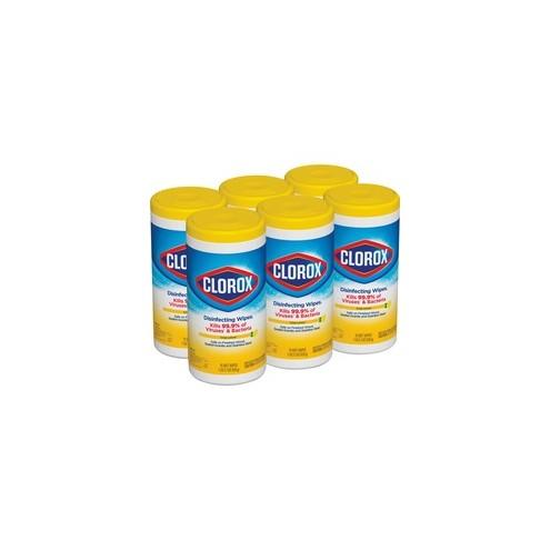 Clorox Disinfecting Wipes 6-pack - Ready-To-Use Wipe - Crisp Lemon Scent - 75 / Can - 6 / Carton - White