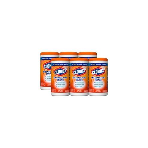Clorox Bleach-Free Scented Disinfecting Wipes - Ready-To-Use Wipe - Orange Fusion Scent - 7" Width x 8" Length - 75 / Canister - 6 / Carton