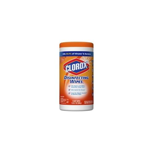 Clorox Bleach-Free Scented Disinfecting Wipes - Ready-To-Use Wipe - Orange Fusion Scent - 7" Width x 8" Length - 75 / Canister - 1 Each