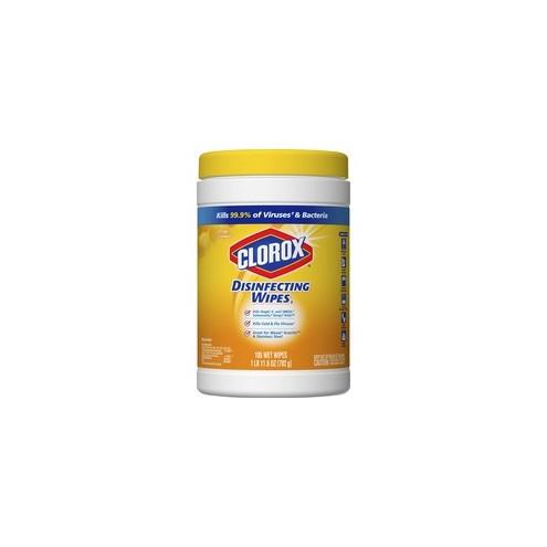 Clorox Bleach-Free Scented Disinfecting Wipes - Ready-To-Use Wipe - Crisp Lemon Scent - 105 / Canister - 1 Each - White