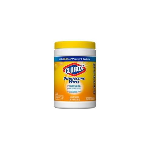 Clorox Bleach-Free Scented Disinfecting Wipes - Ready-To-Use Wipe - Crisp Lemon Scent - 105 / Canister - 4 / Carton - White