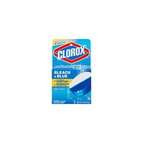 Clorox Bleach/Blue Rain Clean Toilet Bowl Cleaner - Tablet - 2.47 oz (0.15 lb) - Rain Clean Scent - 840 / Bundle - White, Blue