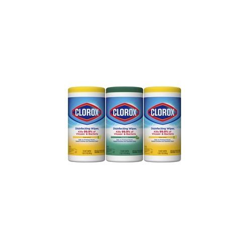 Clorox Bleach-Free Disinfecting Wipes Value Pack - Ready-To-Use Wipe - Fresh, Crisp Lemon Scent - 75 / Canister - 225 / Pack - White
