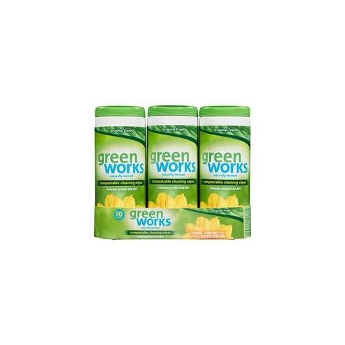 Green Works Compostable Cleaning Wipes - Ready-To-Use Wipe - Original Fresh Scent - 30 / Canister - 15 / Carton - White