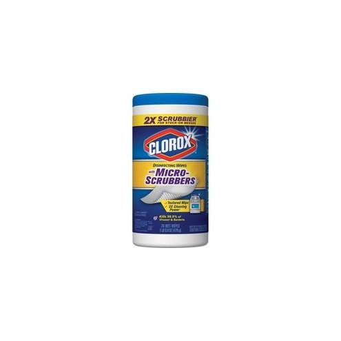 Clorox Disinfecting Wipes with Micro-Scrubbers - Ready-To-Use Wipe - Crisp Lemon Scent - 70 / Canister - 1 Each - White