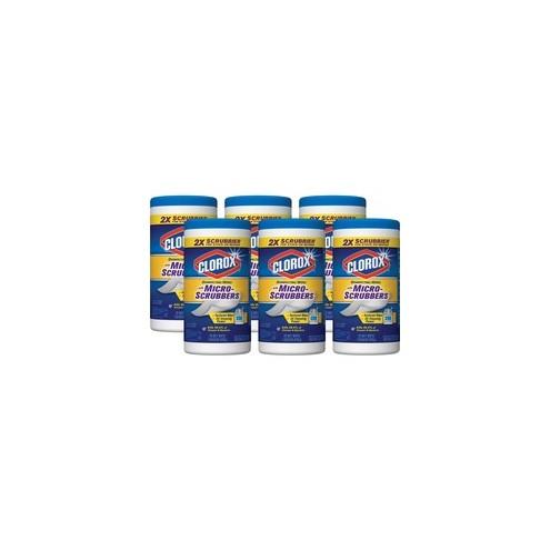 Clorox Disinfecting Wipes with Micro-Scrubbers - Ready-To-Use Wipe - Crisp Lemon Scent - 70 / Canister - 6 / Carton - White