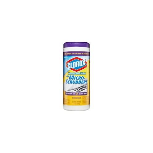 Clorox Disinfecting Wipes with Micro-Scrubbers - Ready-To-Use Wipe - Citrus Scent - 32 / Canister - 12 / Carton - White