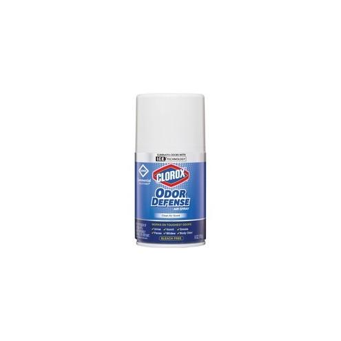 Clorox Odor Defense Clean Air Scent Spray Refill - Aerosol - 6 fl oz (0.2 quart) - Clean Air - 30 Day - 1596 / Pallet - Odor Neutralizer, Long Lasting, Bleach-free