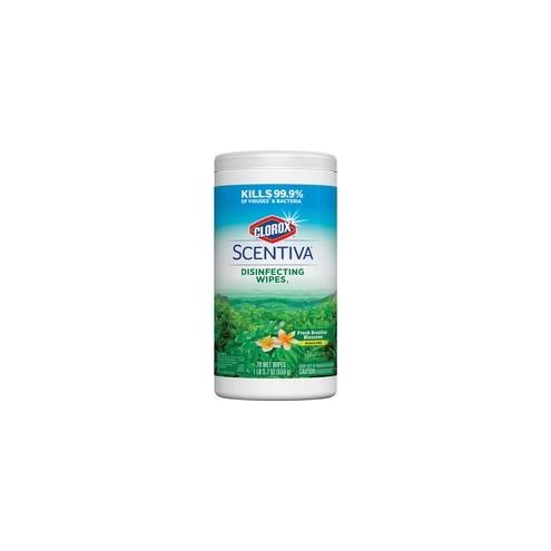 Clorox Scentiva Fresh Brazilian Disinfecting Wipes - Wipe - 3.70 oz (0.23 lb) - Fresh Brazilian Blossoms Scent - 6 / Carton - White