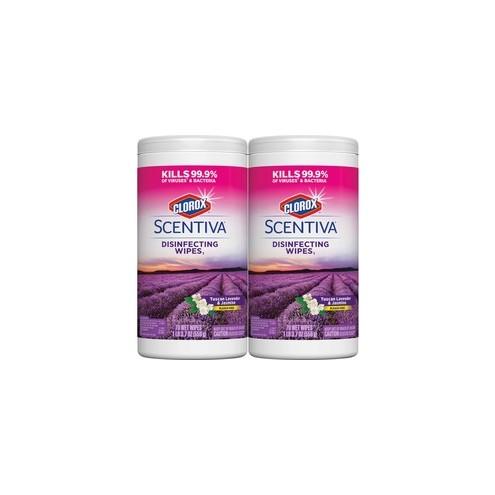 Clorox Scentiva Tuscan Lavender Disinfecting Wipes - Wipe - 3.70 oz (0.23 lb) - Tuscan Lavender & Jasmine Scent - 6 / Carton - White