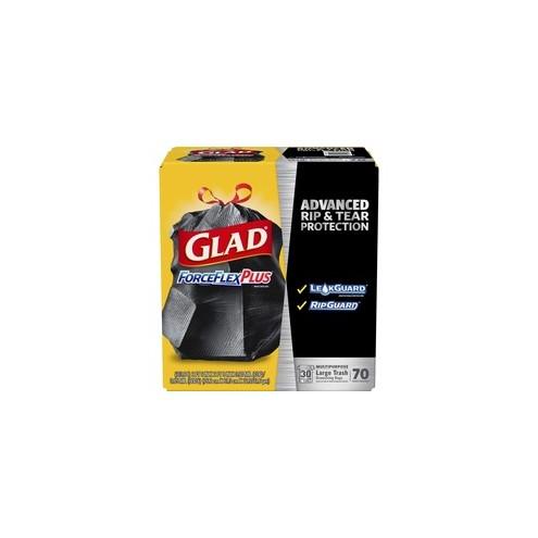 Glad ForceFlexPlus Drawstring Large Trash Bags - 30 gal - 1.05 mil (27 Micron) Thickness - Black - 4900/Bundle - 70 Per Box - Kitchen, Outdoor, Commercial, Office