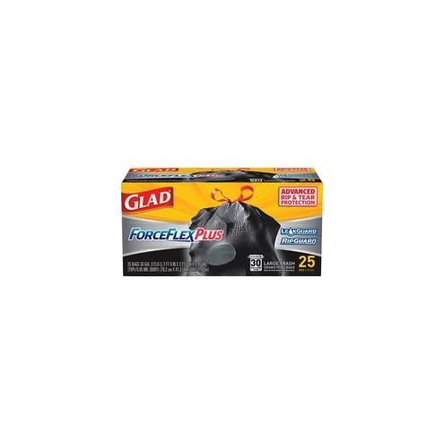 Glad Dual Defense Drawstring Large Trash Bags - Large Size - 30 gal - Black - 3900/Bundle - 25 Per Box - Home, Office, Can