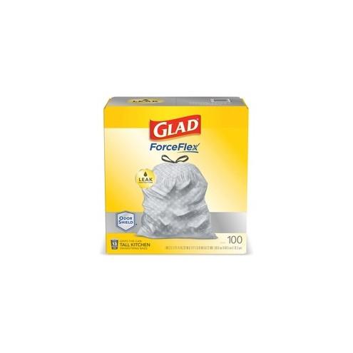 Glad ForceFlex Tall Kitchen Trash Bags - 13 gal - 0.90 mil (23 Micron) Thickness - White - 15600/Pallet - 100 Per Box - Kitchen, Can, Office, Breakroom, School, Restaurant, Commercial, Cafeteria